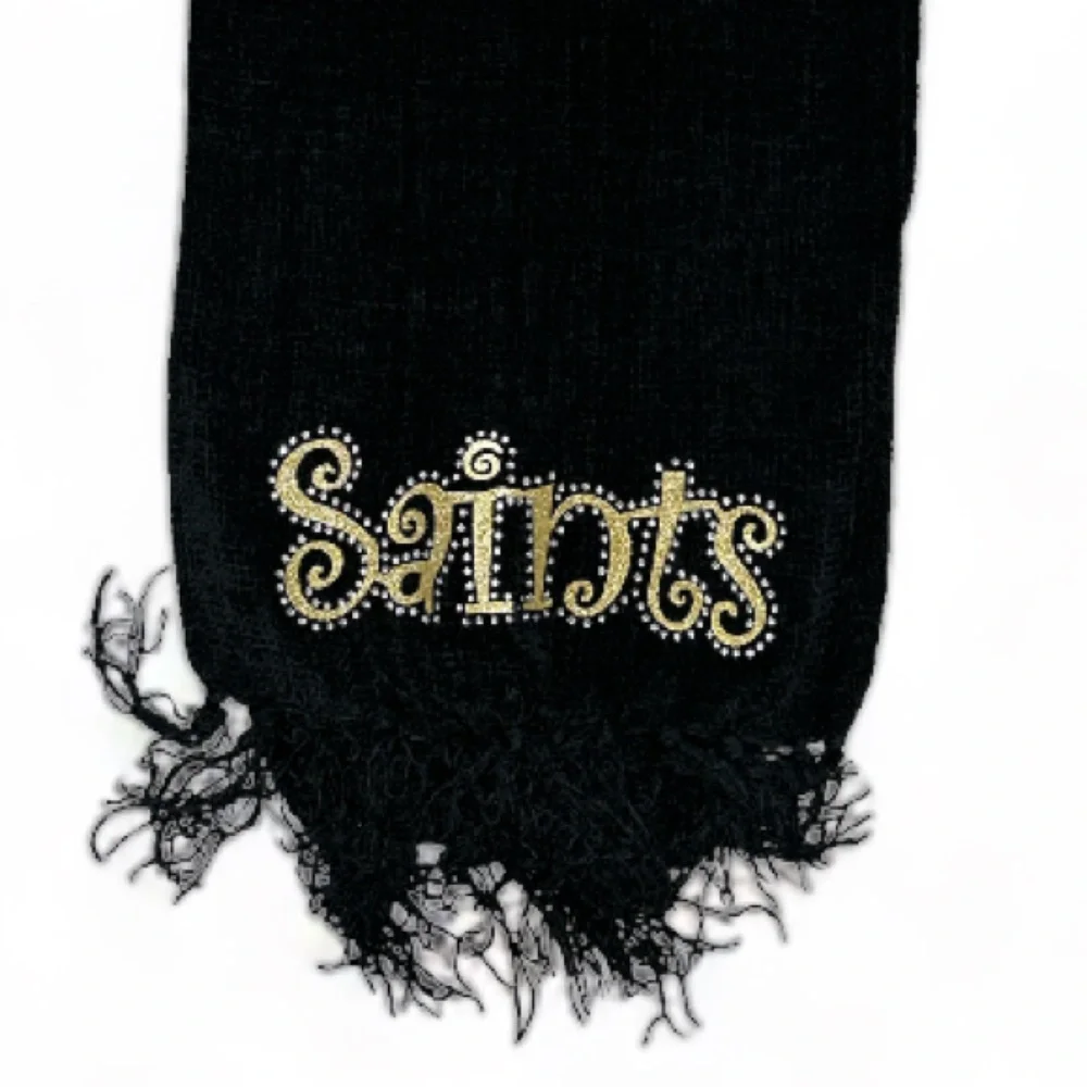 Ladies New Orleans Saints Bedazzled Chenille Scarf With Fringe Size 11 x 60 GUC